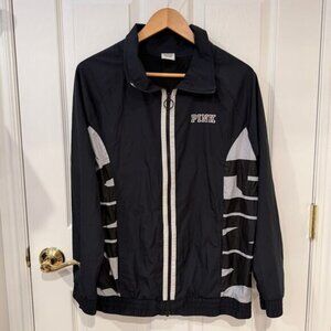 Victoria’s Secret PINK Blue White Colorblock Logo Sleeve Run Windbreaker Jacket